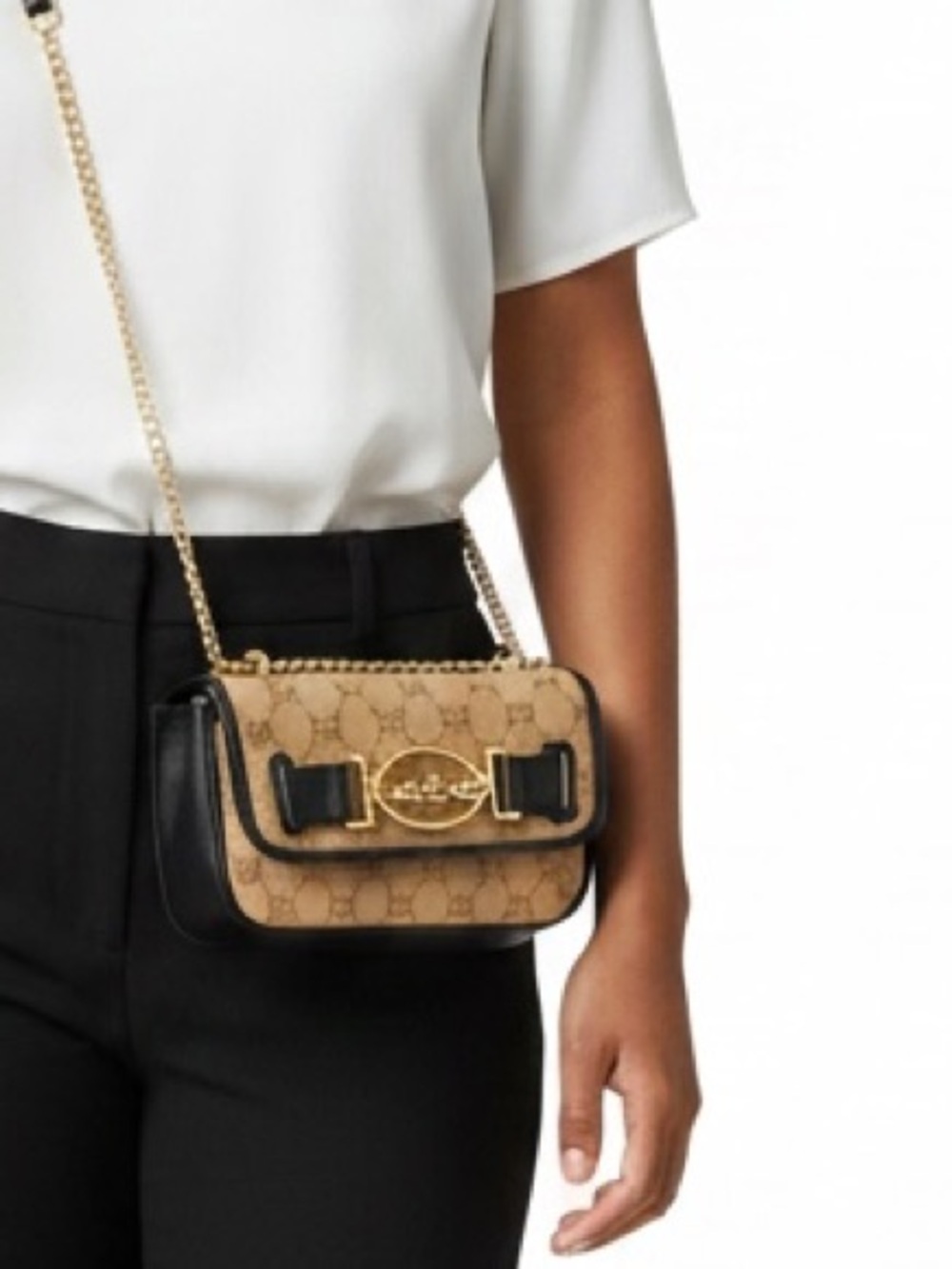 Bebe NWT Tan and Black Logo Chain Shoulder Bag